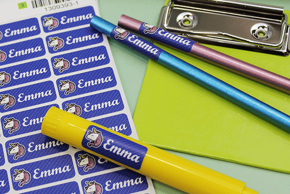 School stationery labelled with My Nametags stickers