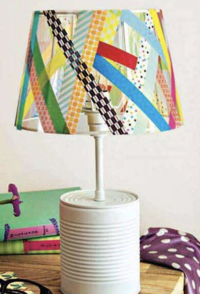 Patterns made with coloured washi tape on a wall