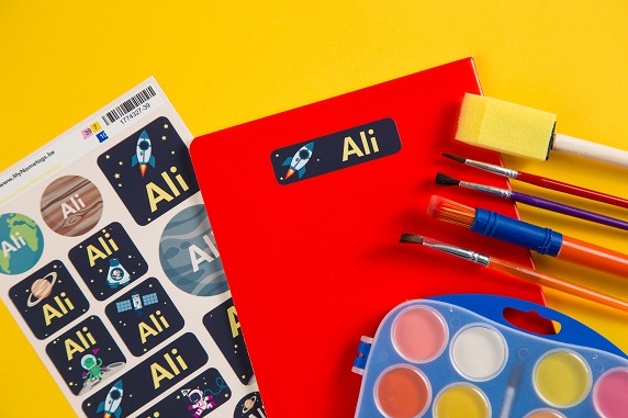 A child's belongings labelled with My Nametags stickers