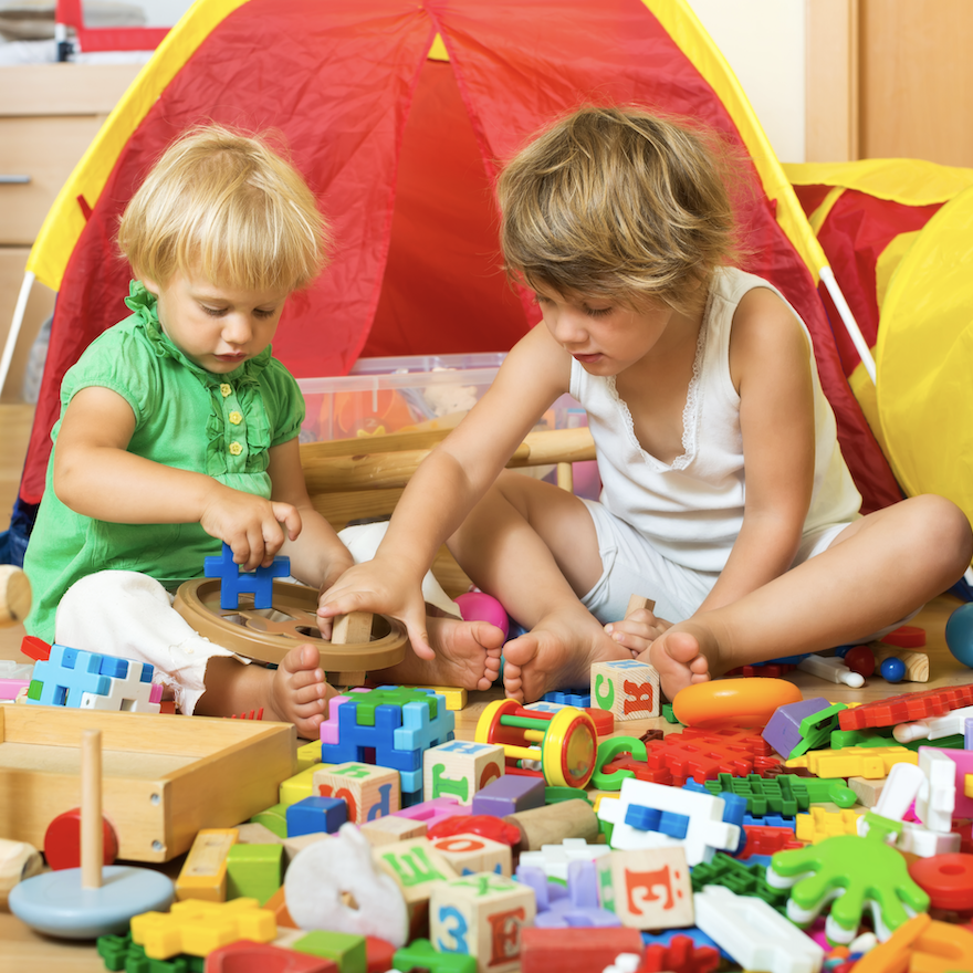 Children doing craft activities at home