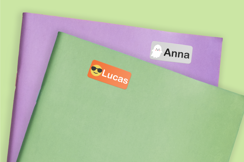 Notebooks with personalised name stickers