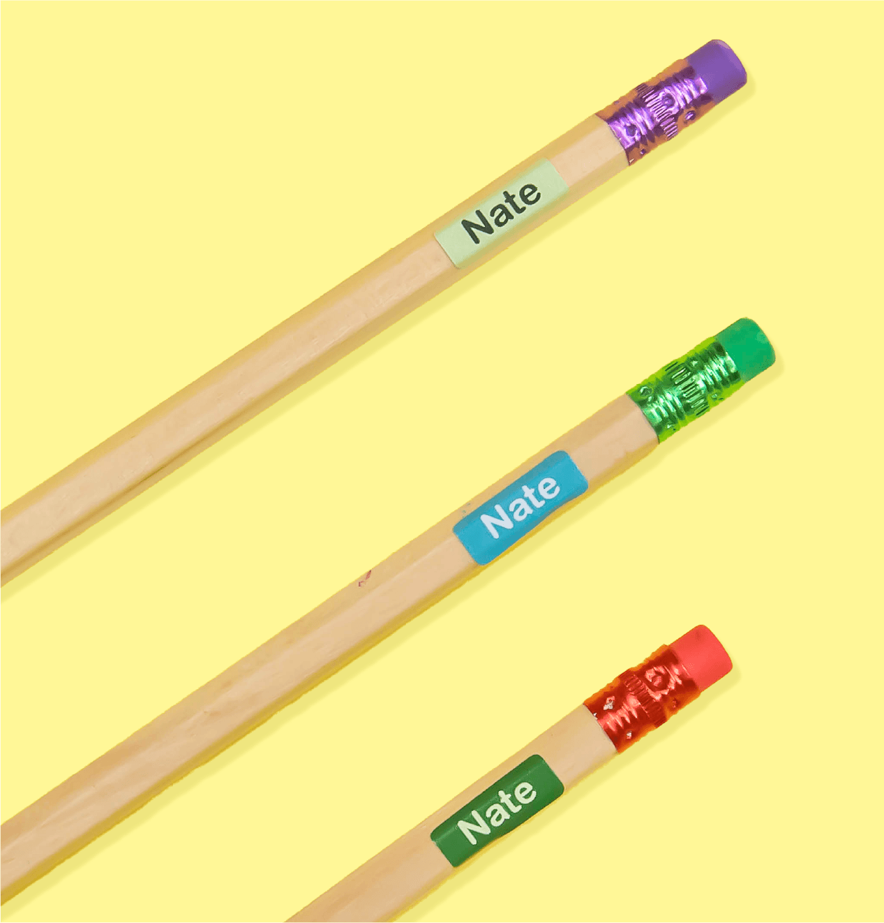 Small personalised name labels on school supplies