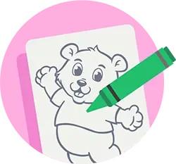 Green crayon with teddy colouring book
