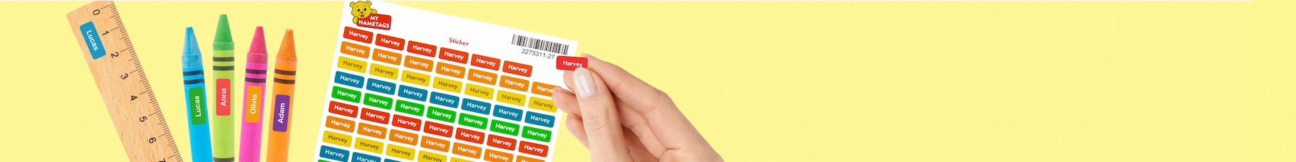 Personalised mini name labels banner
